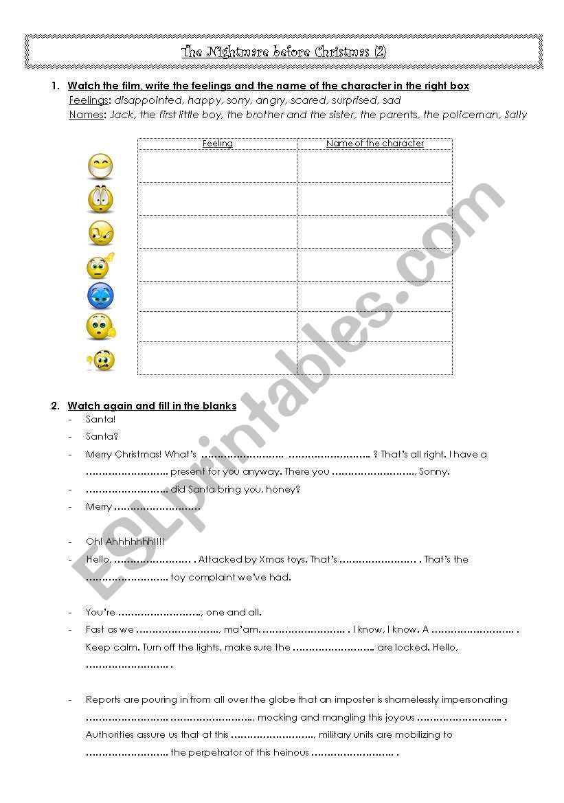 English Worksheets Nightmare Before Christmas