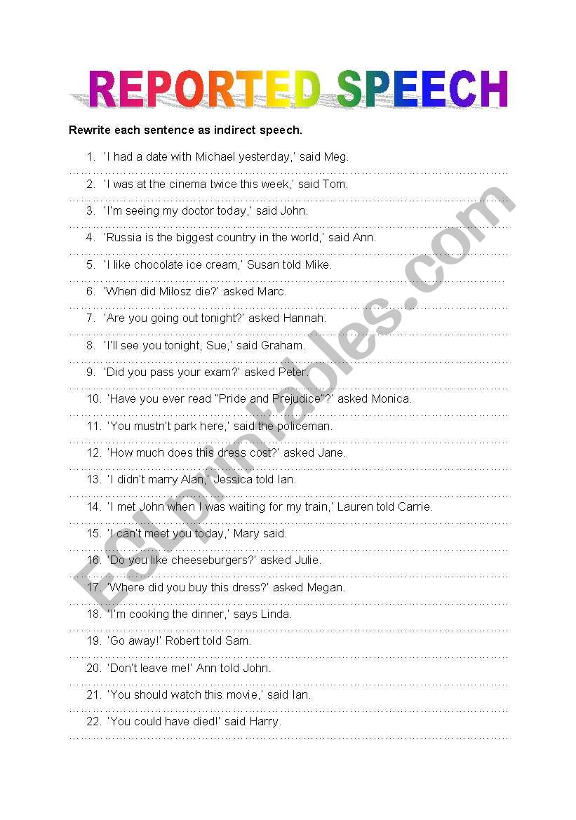 Reported speech worksheet