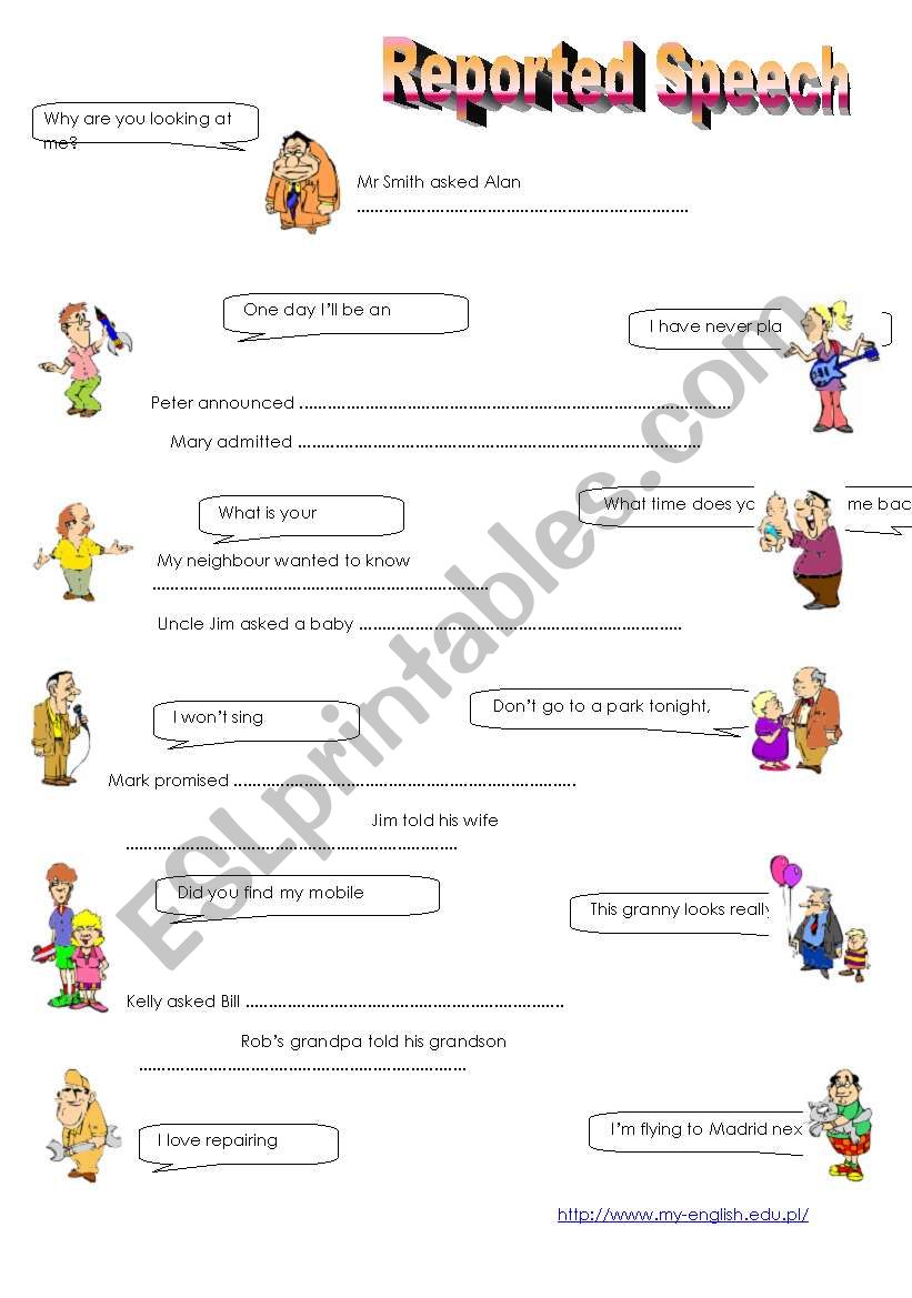 Reported Speech (3 pages) worksheet