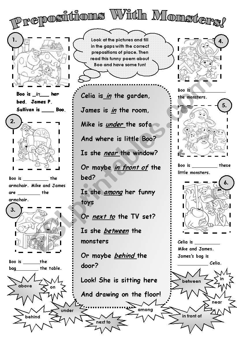 PREPOSITIONS WITH MONSTERS! worksheet