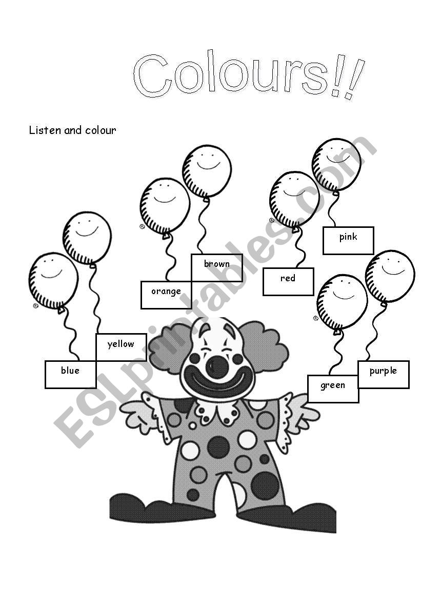 listen and colour! B & W worksheet