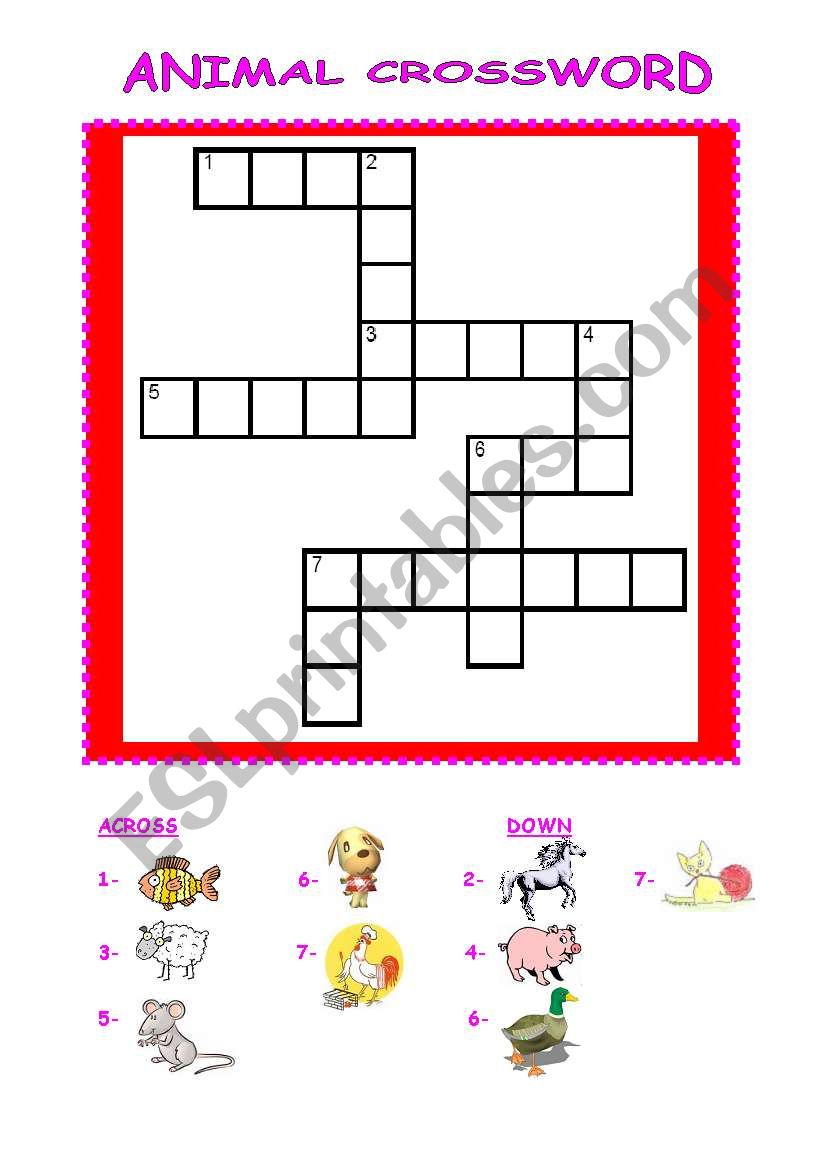 animal crossword worksheet