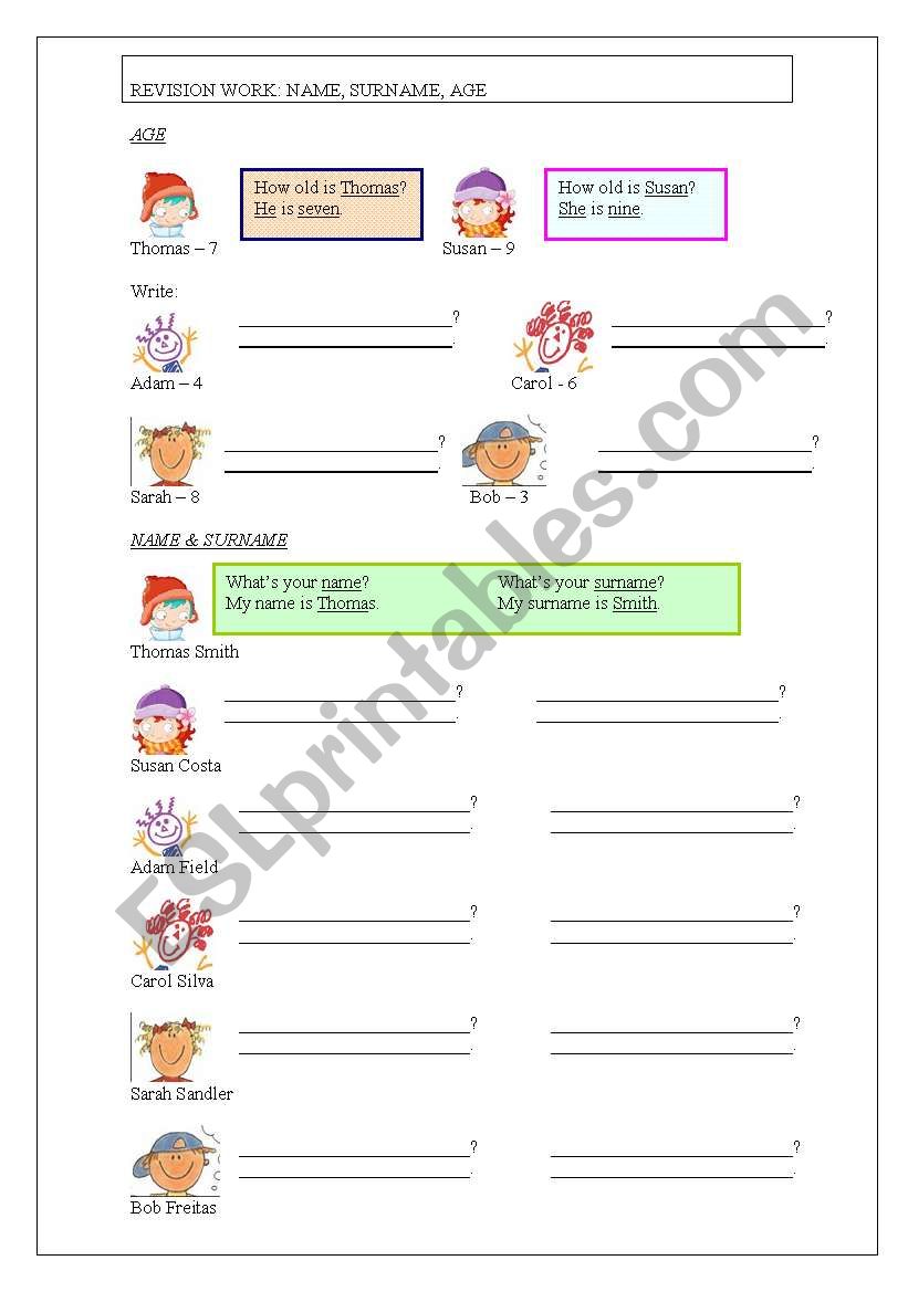 Age, Name & Surname worksheet