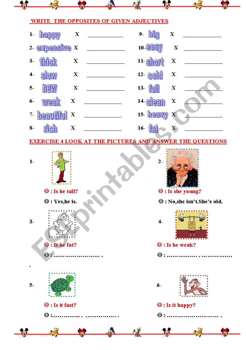 adjectives worksheet