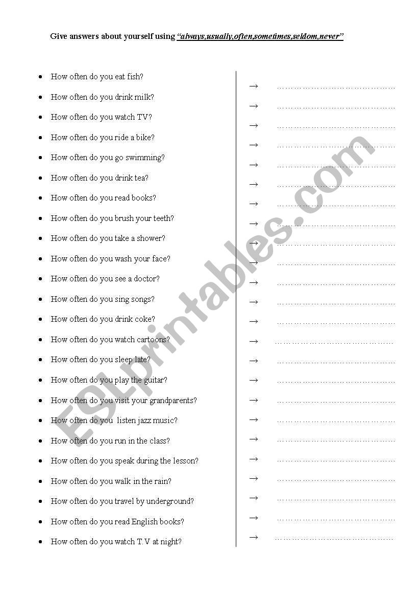 HOW OFTEN DO YOU................................? - ESL worksheet by ...