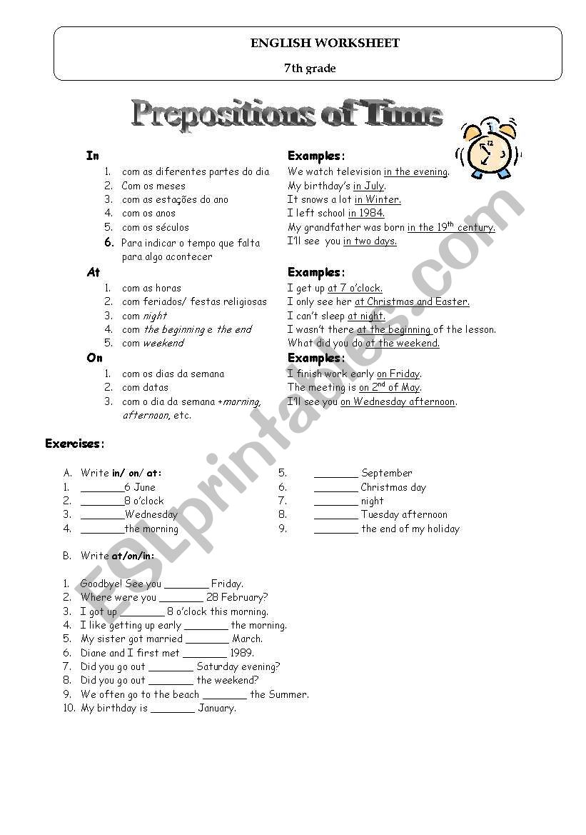 Prepositions of Time worksheet