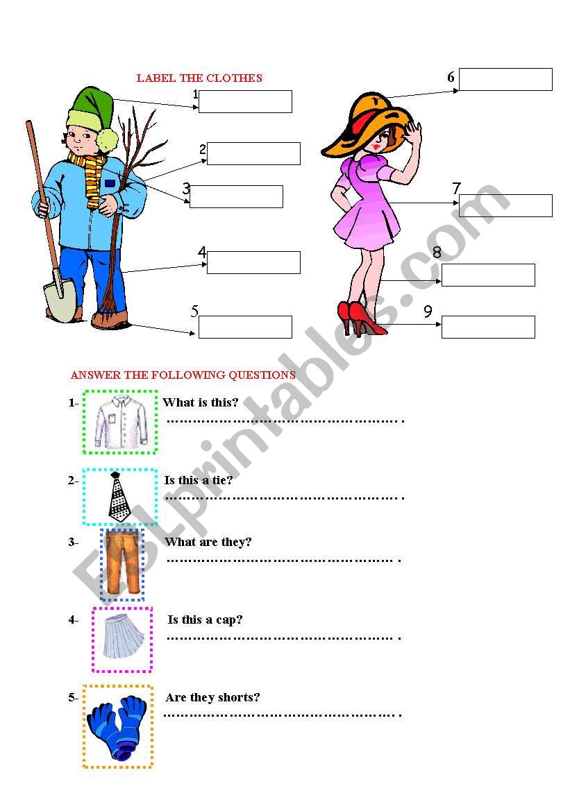 label the clothes worksheet