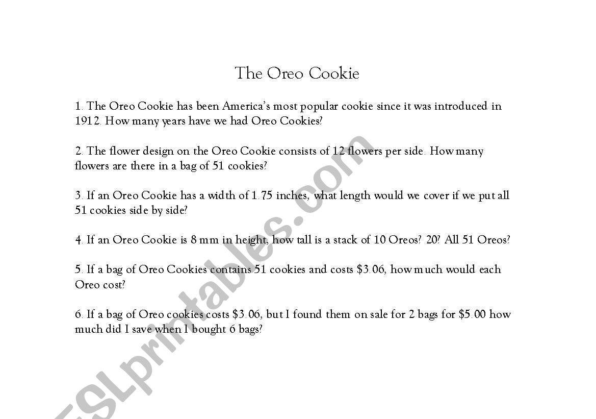 The Oreo Cookie Math Worksheet