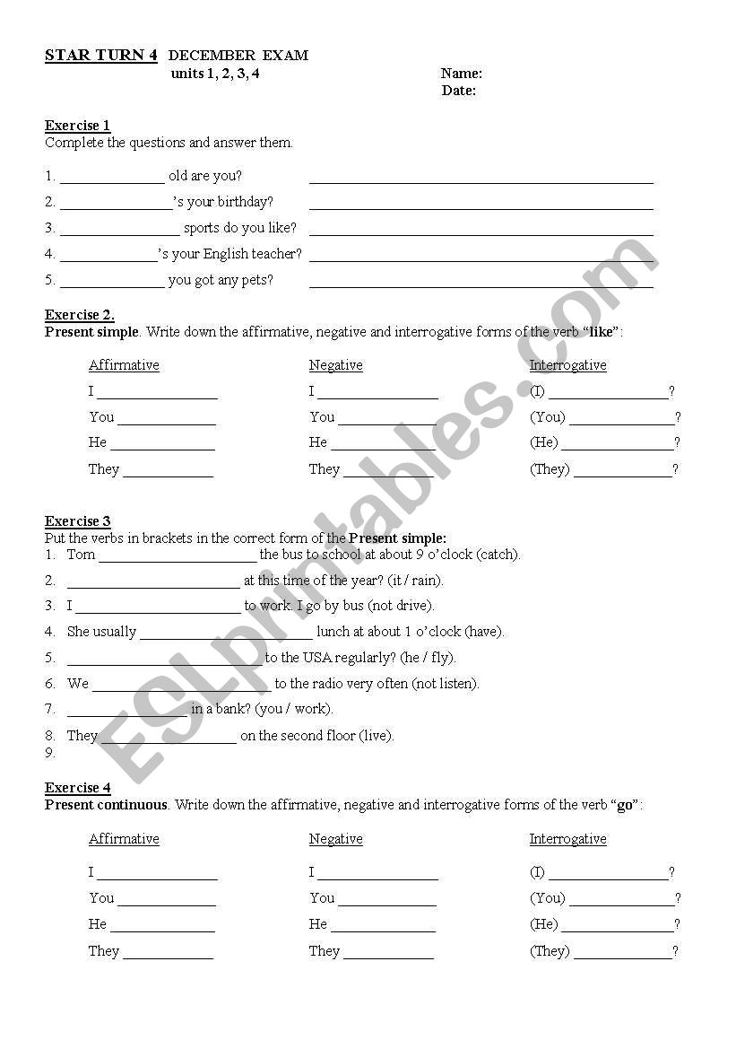 First term exam worksheet