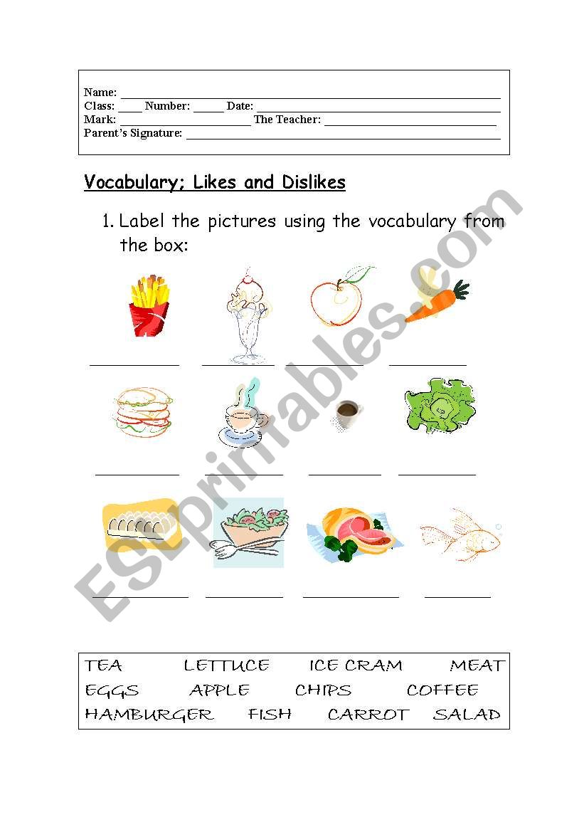 Food and drinks worksheet worksheet