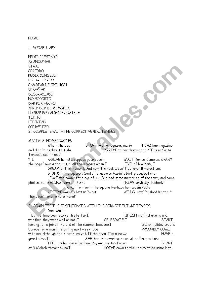 ENGLISH TEST 1 BACHILLER worksheet