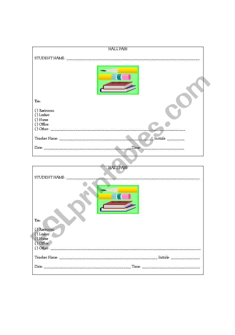 Hall Passes worksheet