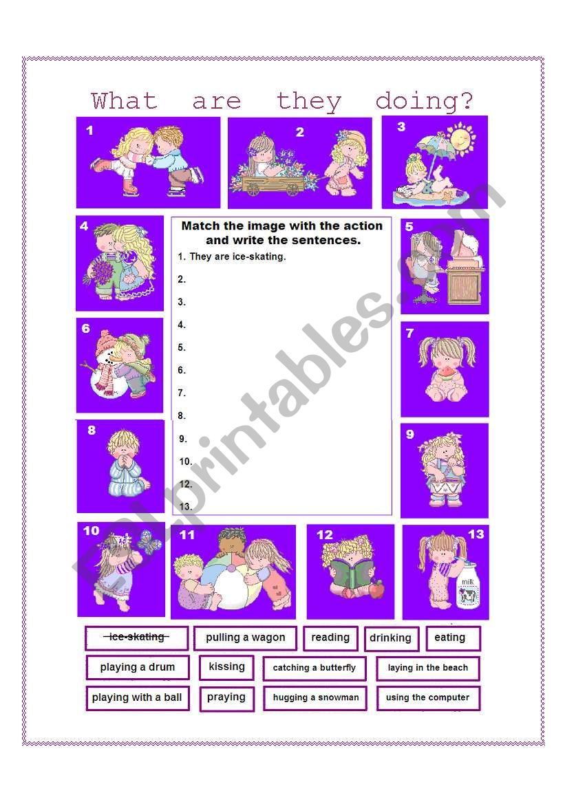 present continuous - match and write sentences INTERMEDIATE