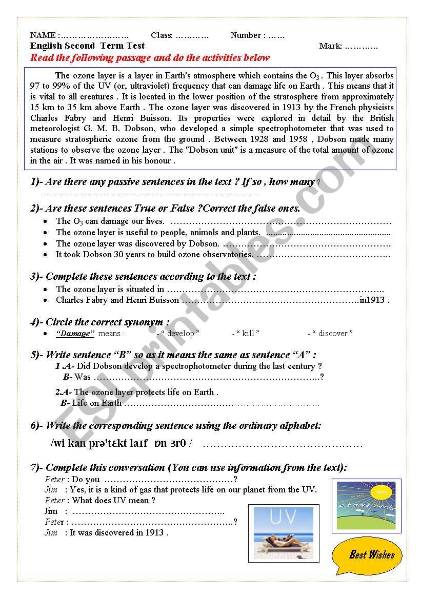 evaluation test  worksheet