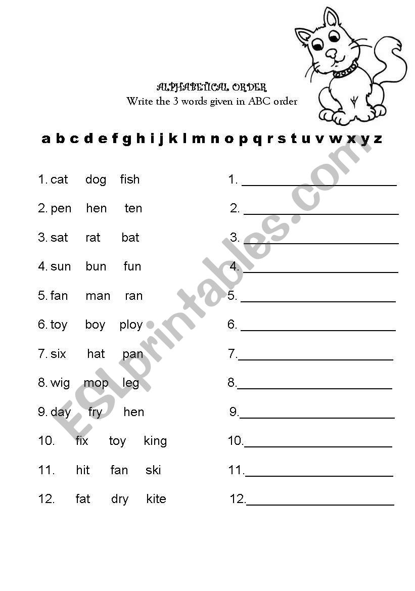 Alphabetical order worksheet