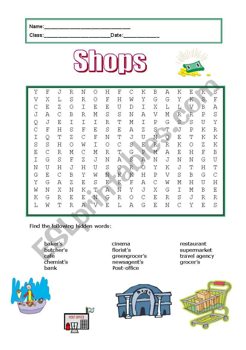 Shops  worksheet