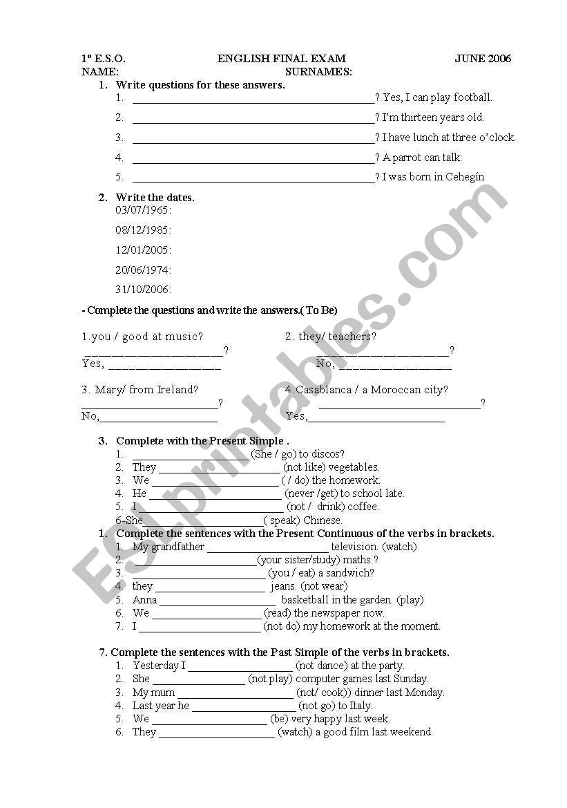 English Worksheets: Exam - English Worksheets: Exam