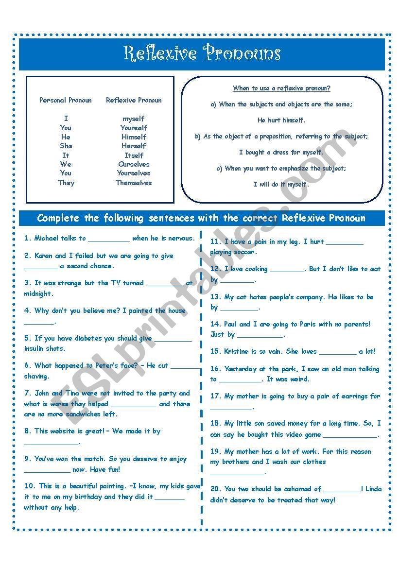 REFLEXIVE PRONOUNS! worksheet