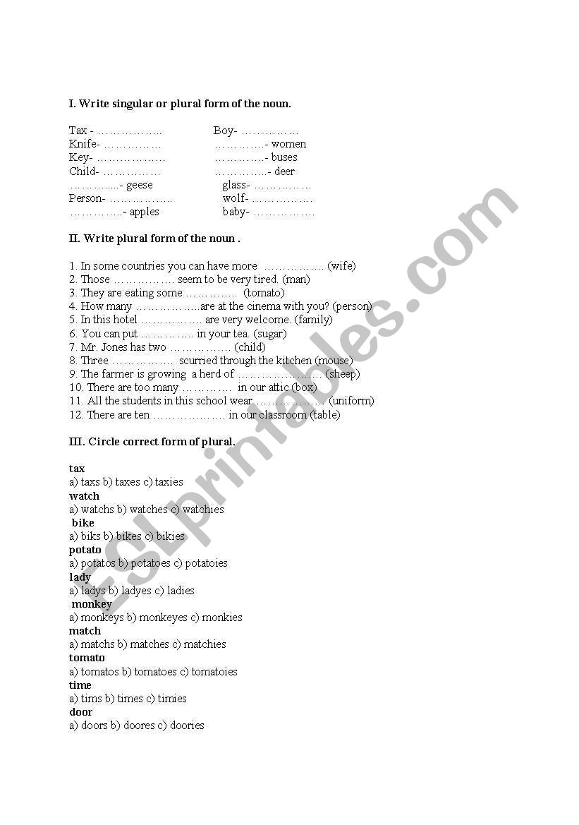 Plurals worksheet