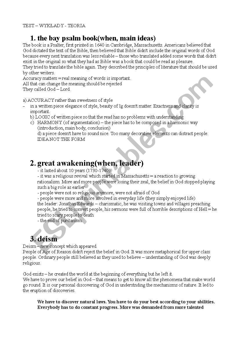 American literature worksheet