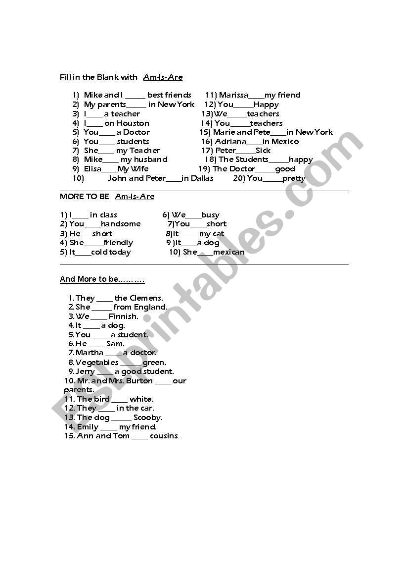 ESL To be worksheet