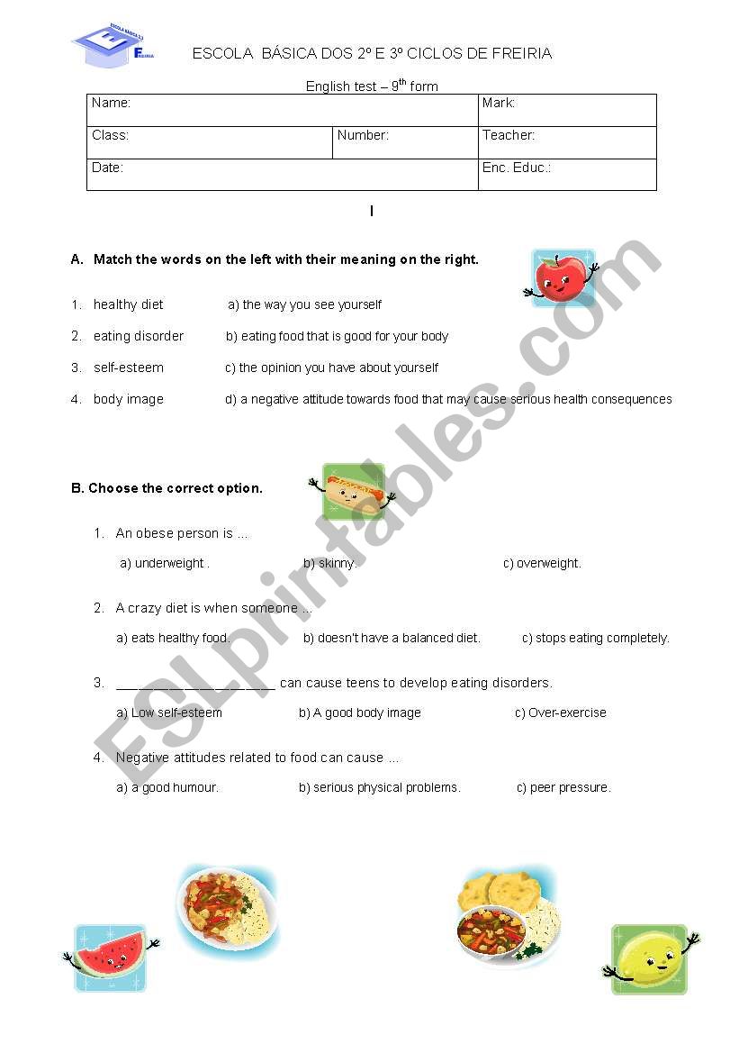 Test about teens body image worksheet