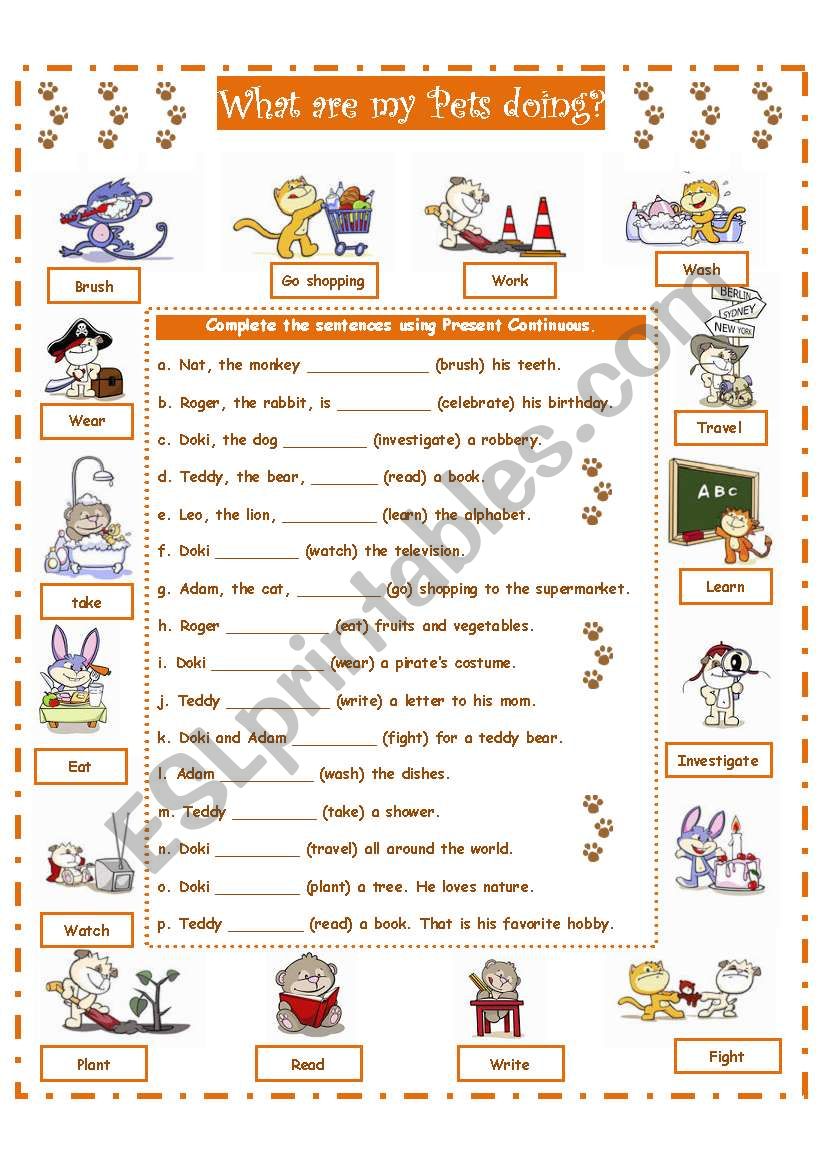 ANIMALS-PRESENT CONTINUOUS worksheet