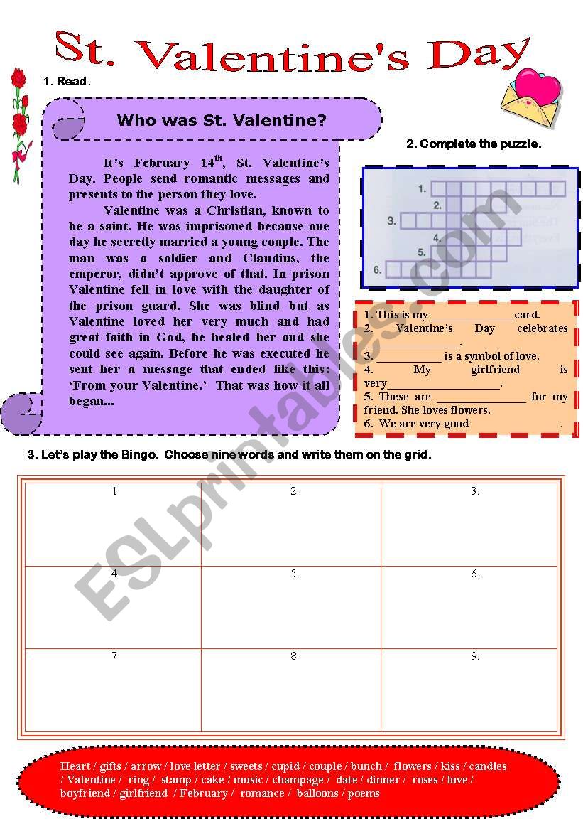 St. Valentines Day worksheet