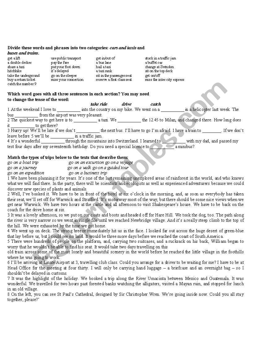 Means of transport worksheet worksheet