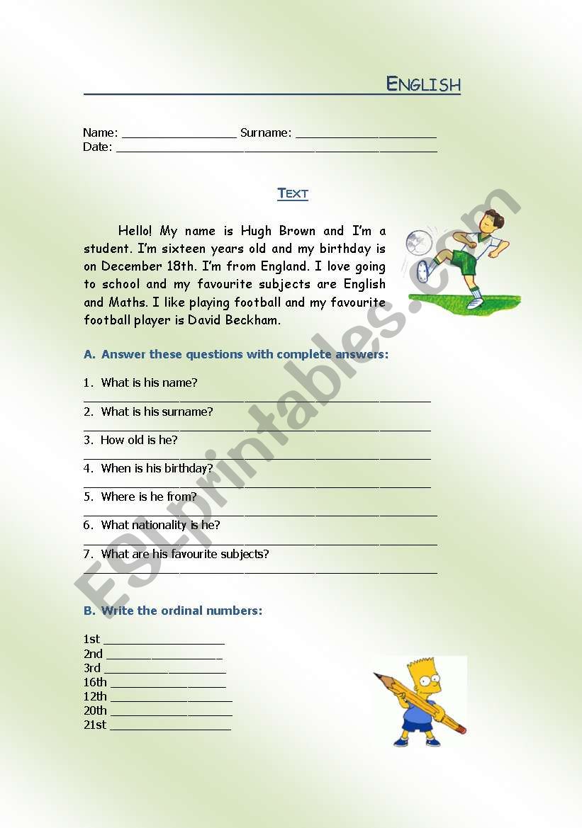 Presenting Hugh worksheet