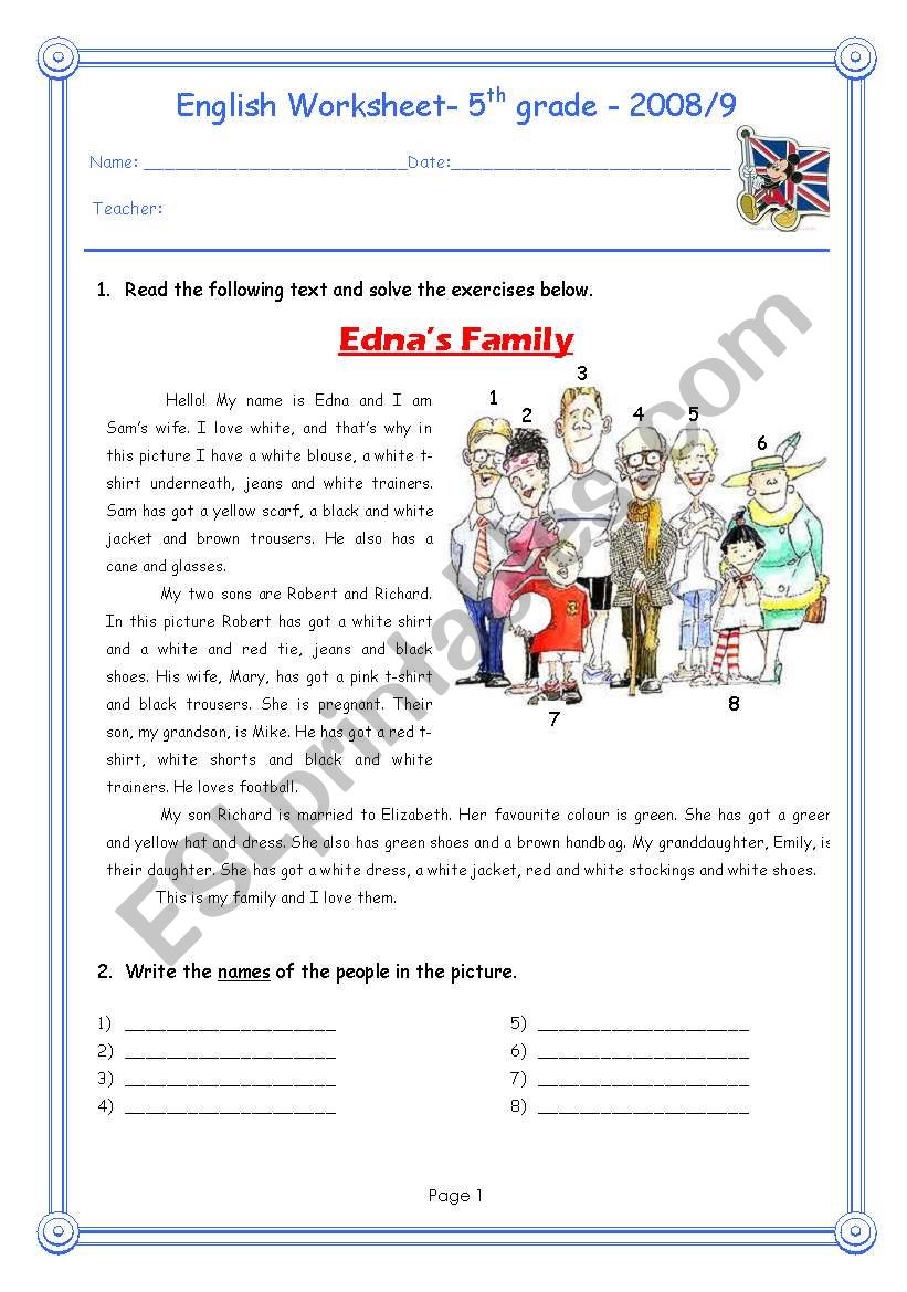 EdnaÂ´s Family worksheet