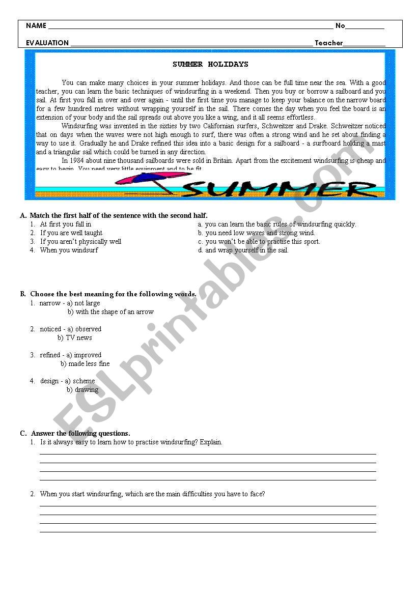 Test- Leisure, Hobbies worksheet