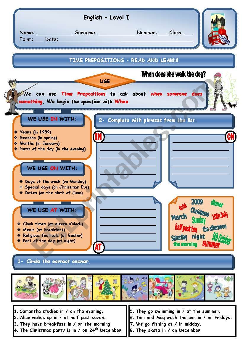 TIME PREPOSITIONS worksheet