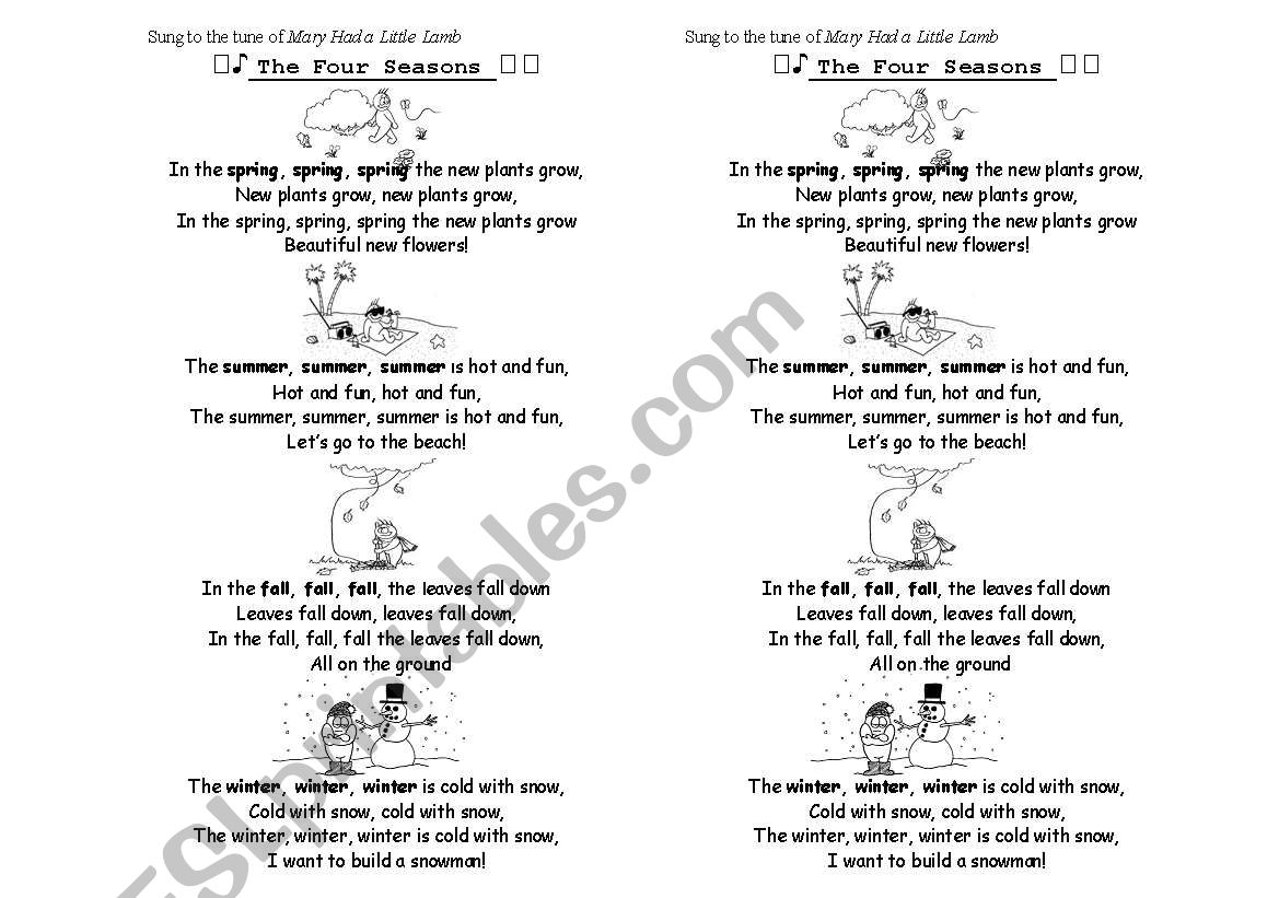 The Four Seasons Song worksheet