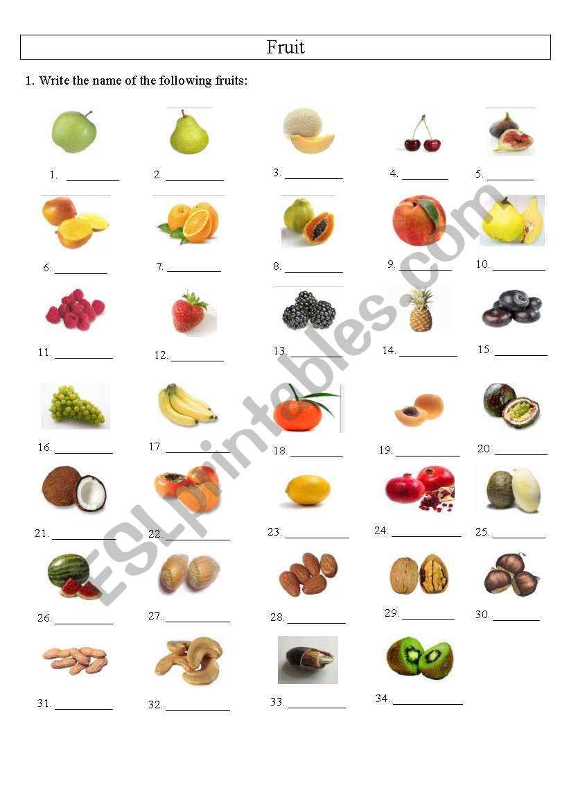 Fruits worksheet