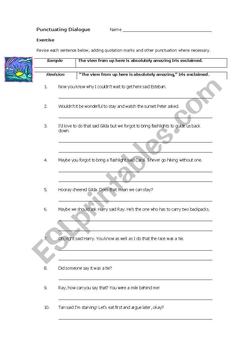 Punctuating Dialogue worksheet