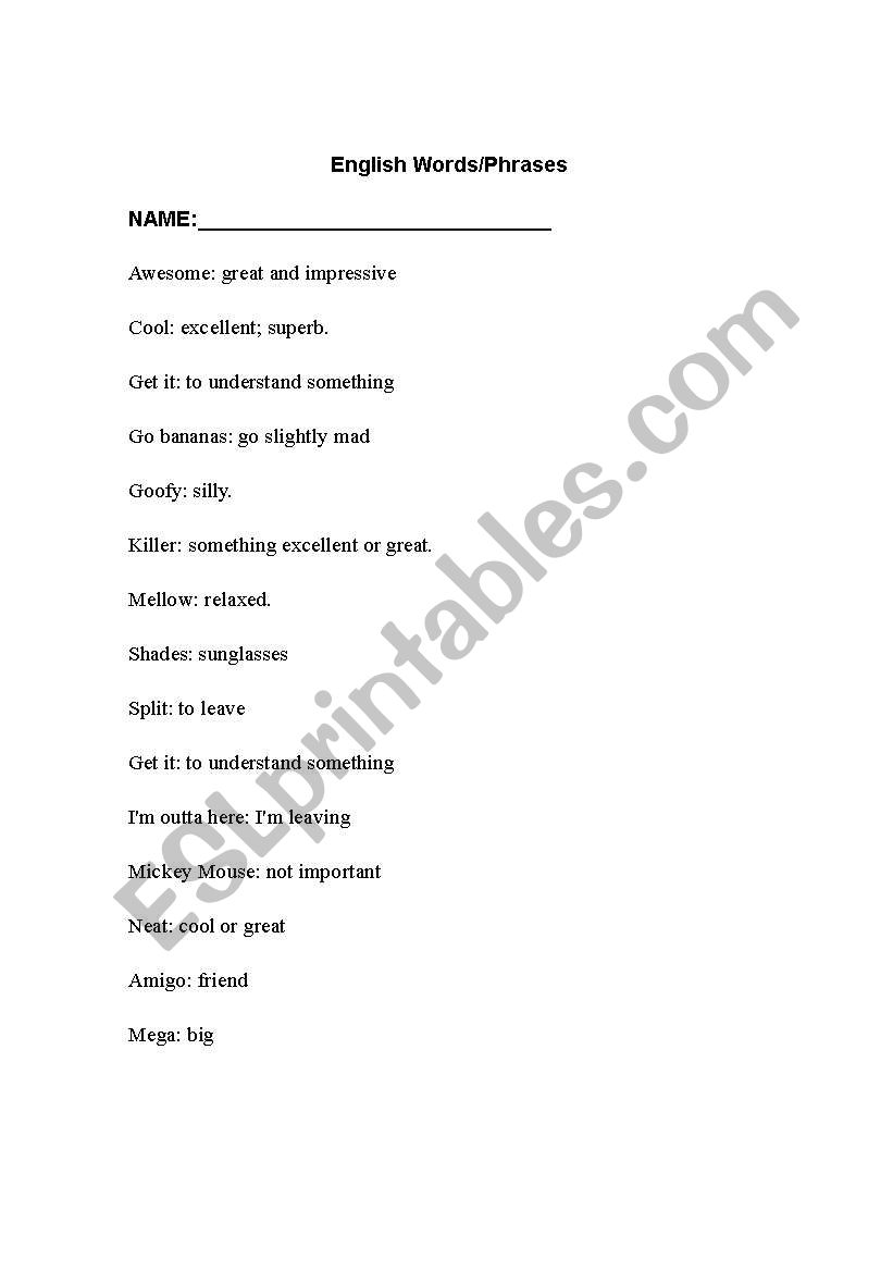 English Slang worksheet