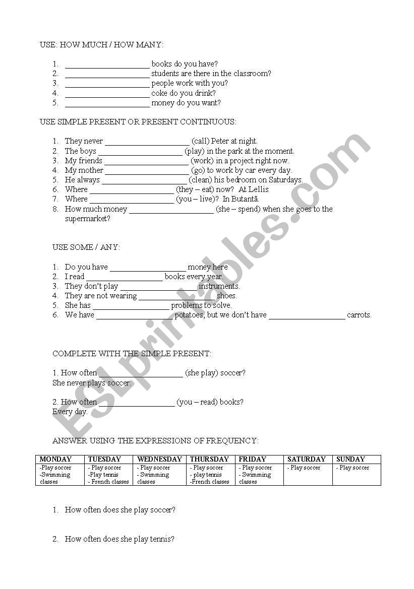 elementary exercises worksheet