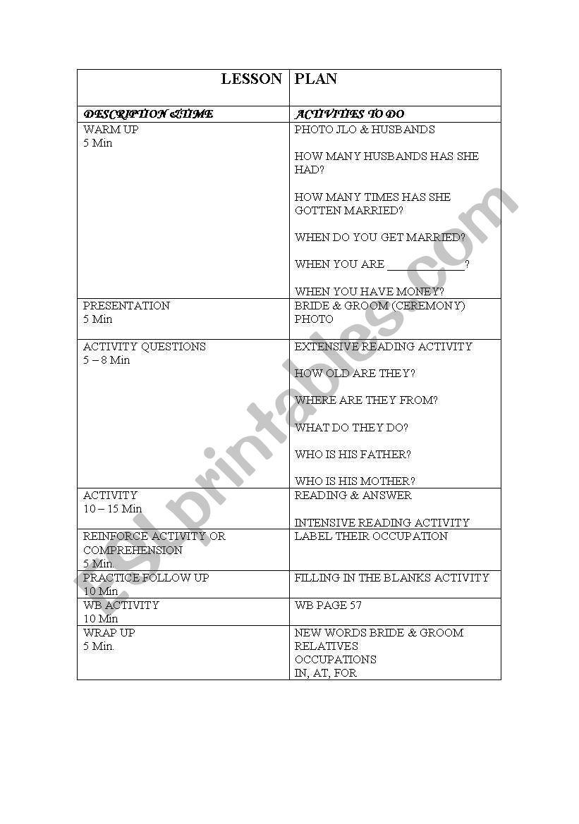 LESSON PLAN worksheet