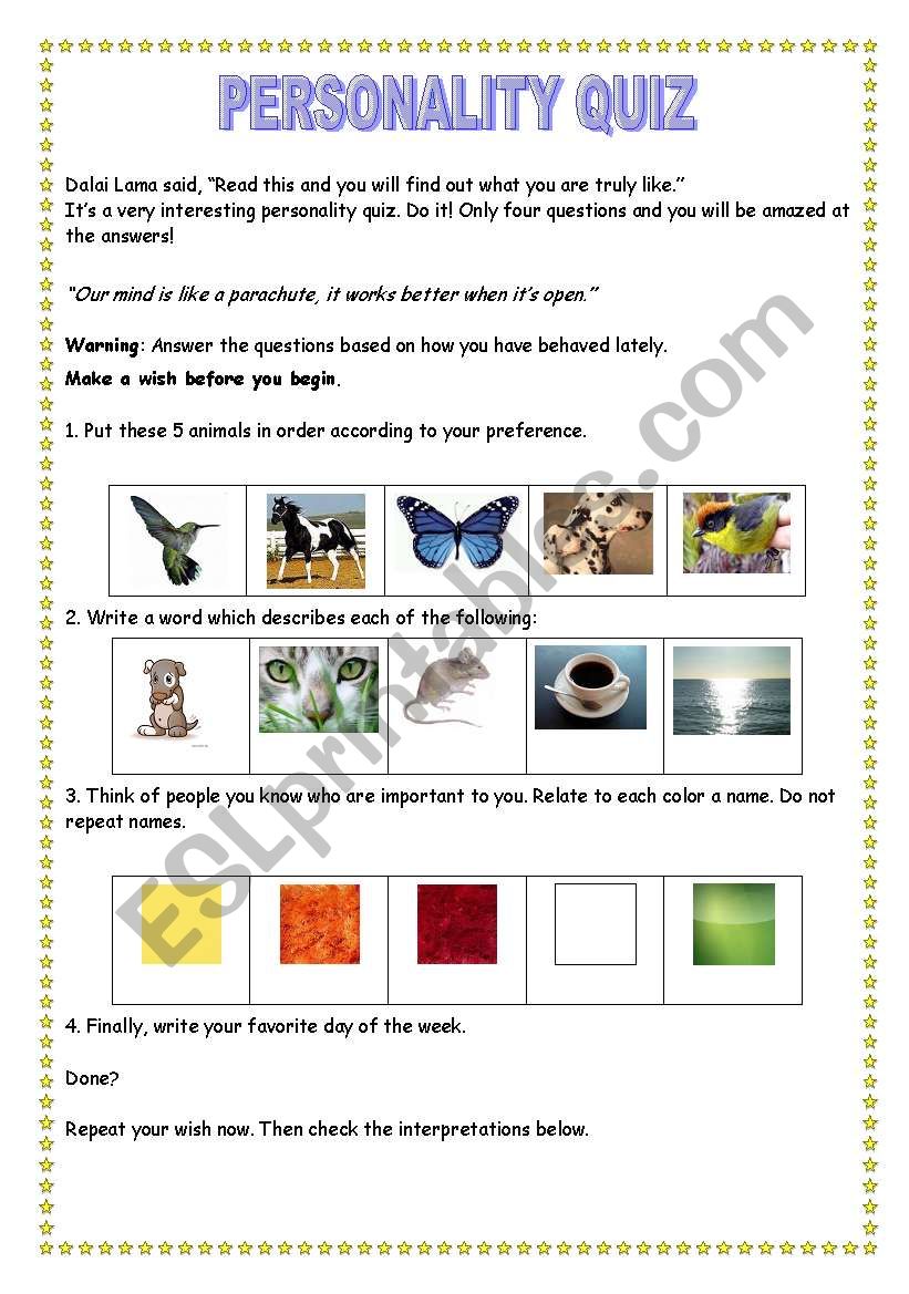 Personality Quiz worksheet