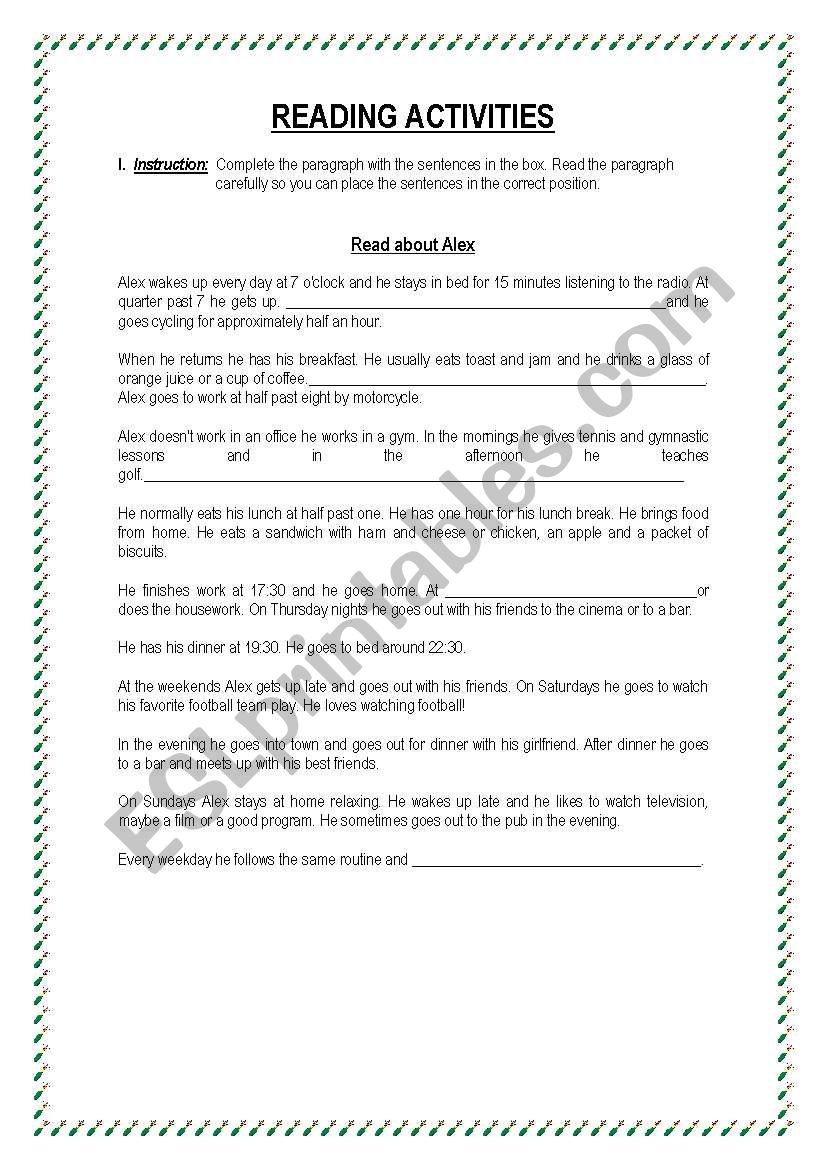 Reading Activities worksheet