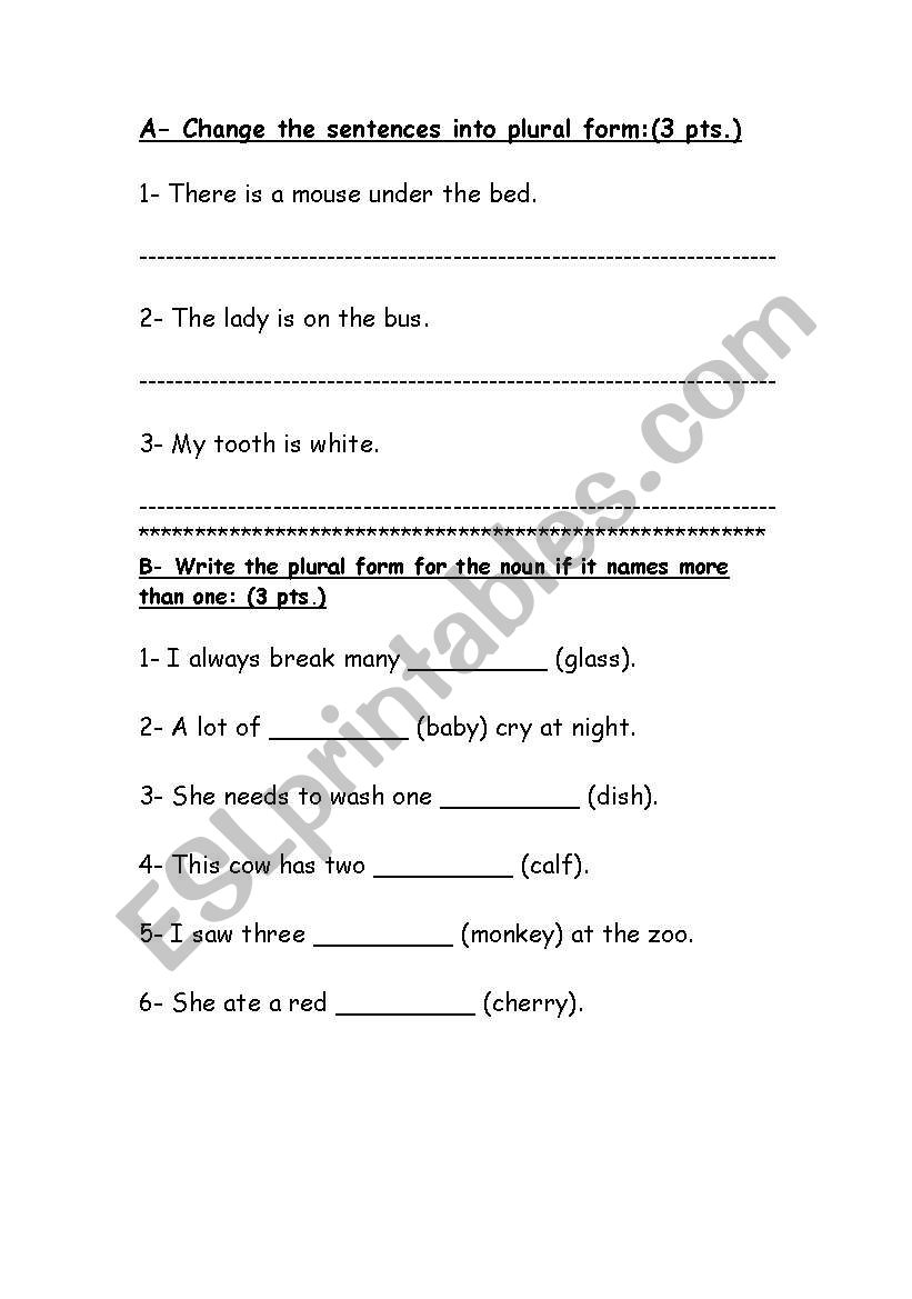 Plural Test worksheet