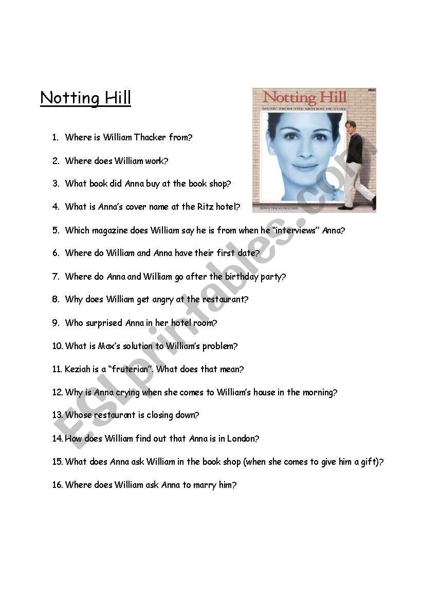 Notting Hill  worksheet