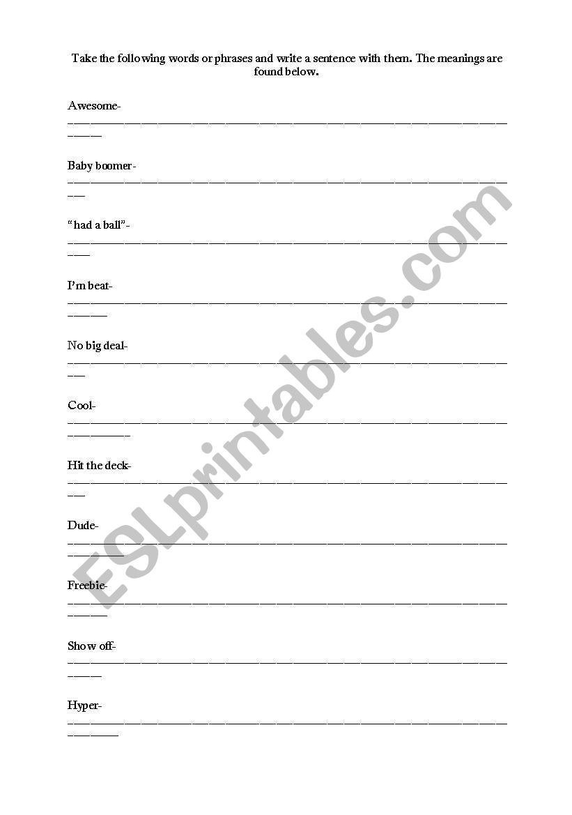 American Slang worksheet