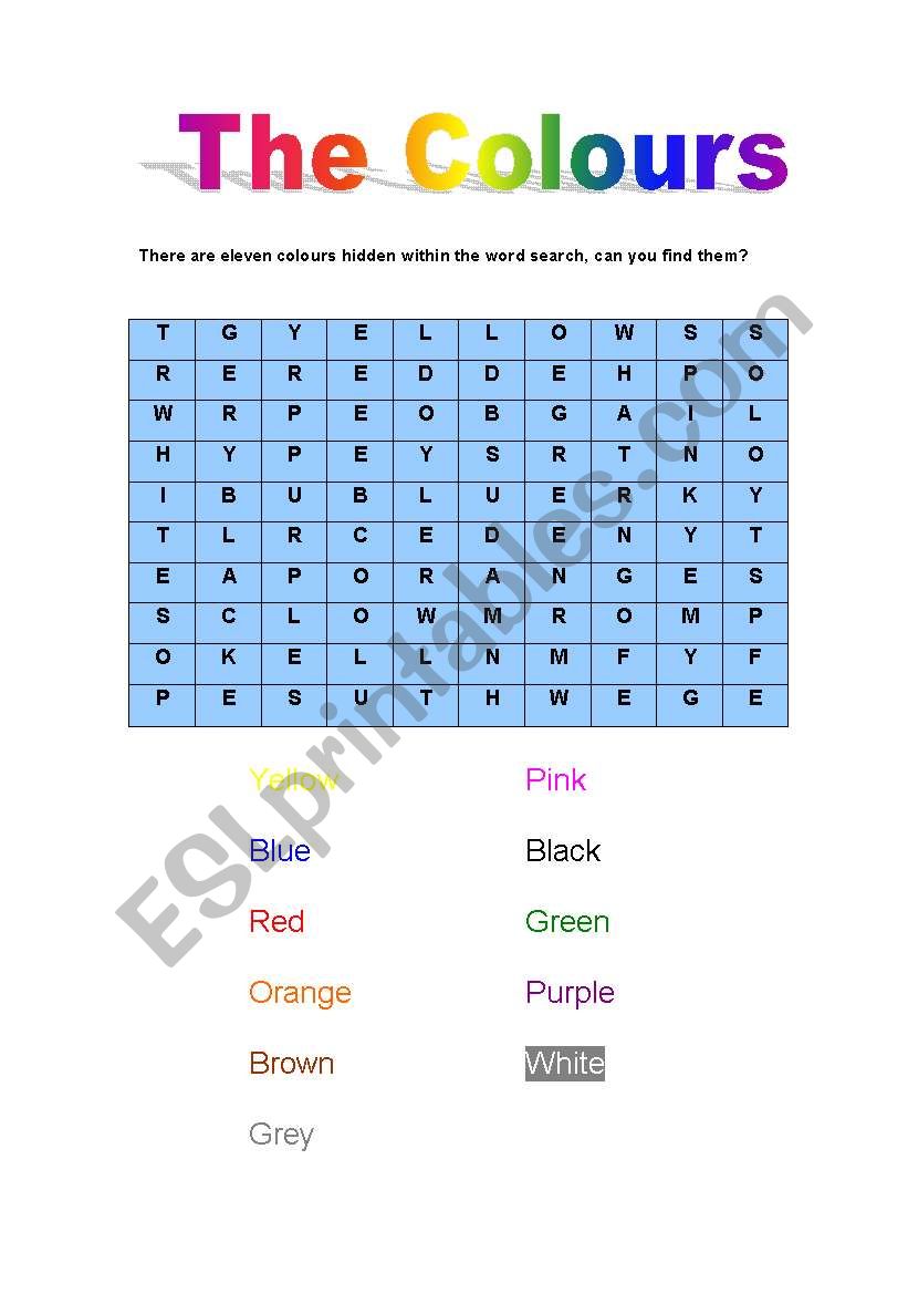 Colours Wordsearch worksheet
