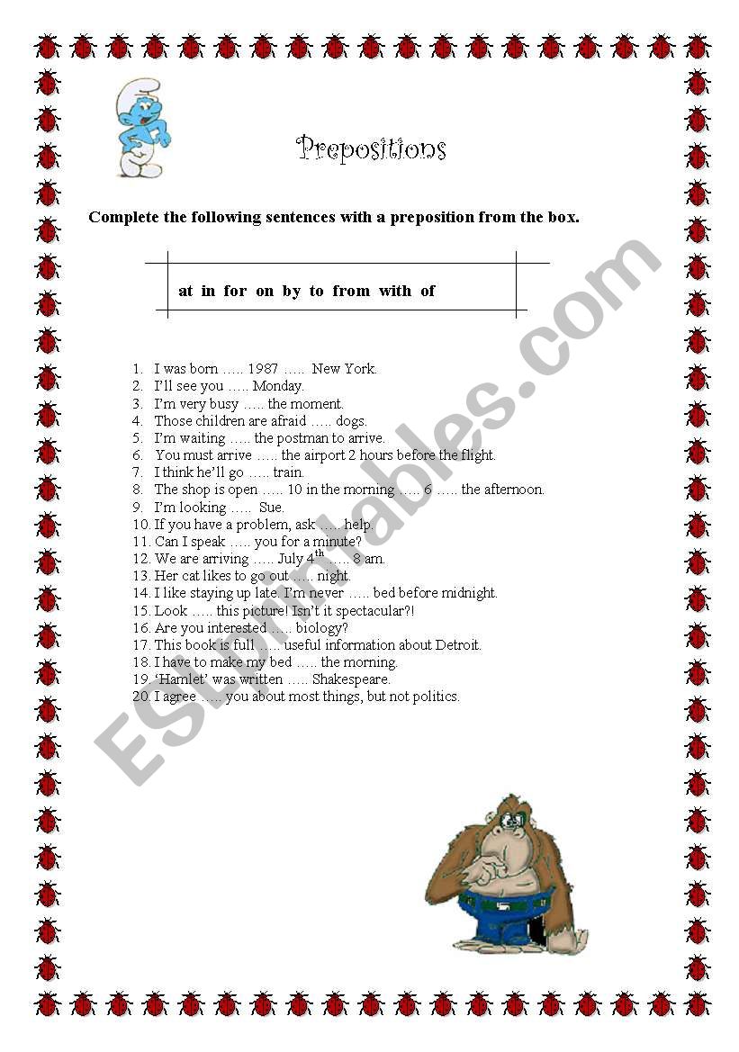 prepositions worksheet