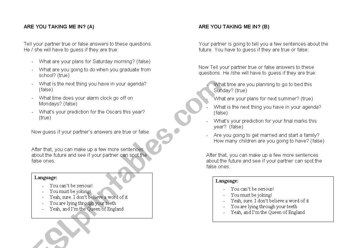 Are you taking me in? worksheet