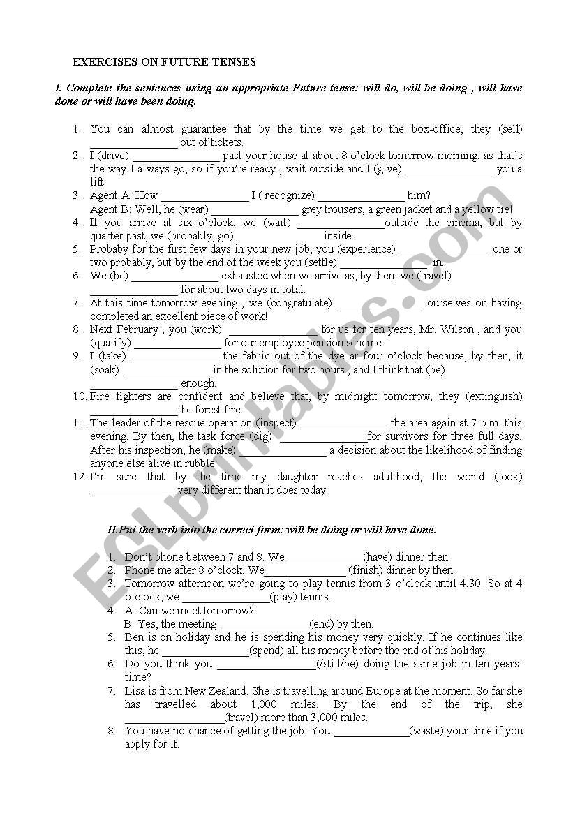 future tenses worksheet