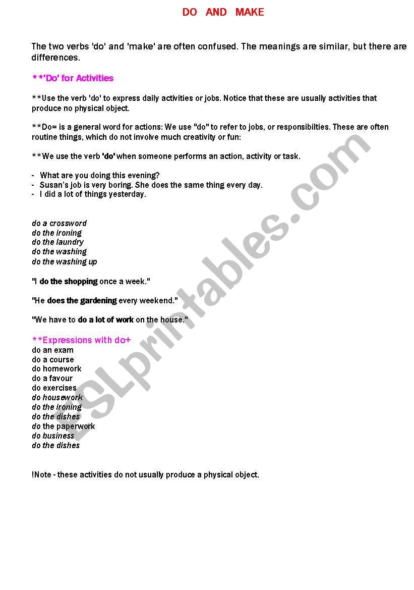 MAKE OR DO worksheet