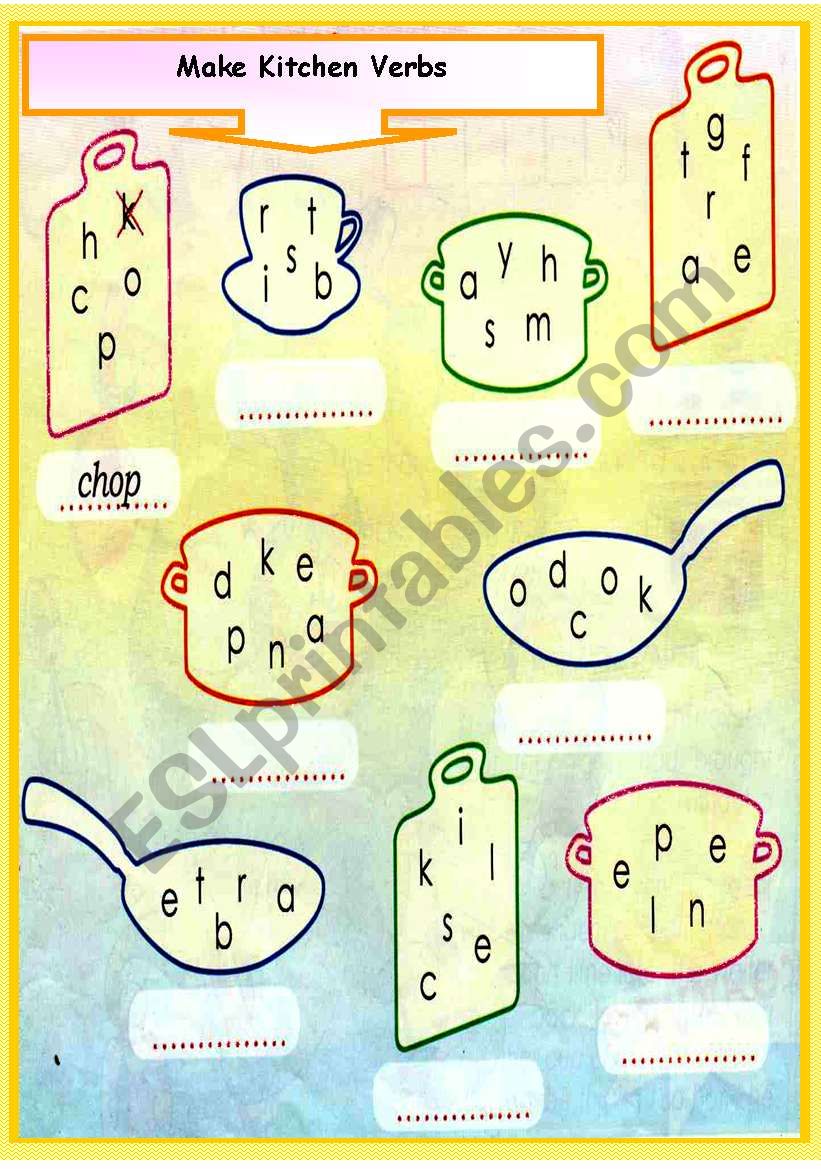 Make Kitchen Verbs worksheet